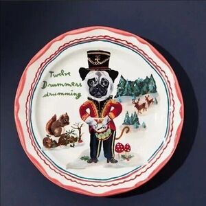 NEW ANTHROPOLOGIE Nathalie Lete 12 Days Of Christmas Dessert Plates drummers 8"